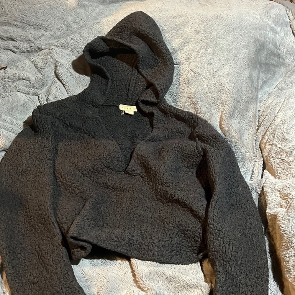 Grey cropped wool hoodie XL